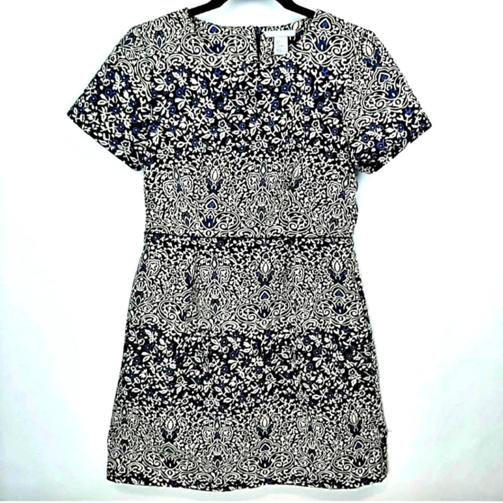 H&M Womens All Over Floral Embroidered Tapestry Short Sleeve Sheath Dress Size 8
